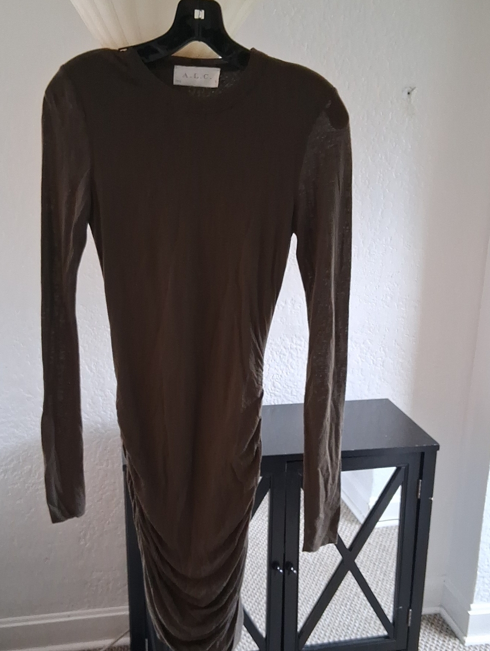 A.L.C. Olive Long Sleeve Ruched Midi Dress